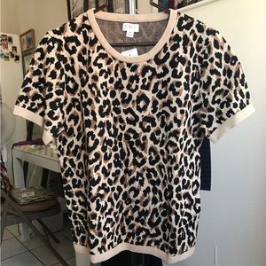 J. Crew Leopard animal jacquard print short sleeve crew neck sweater. Worn twice